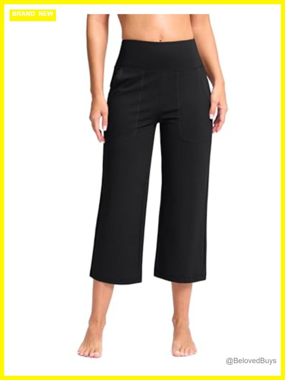 High Waist Wide Leg Capri Yoga Pants with Pockets